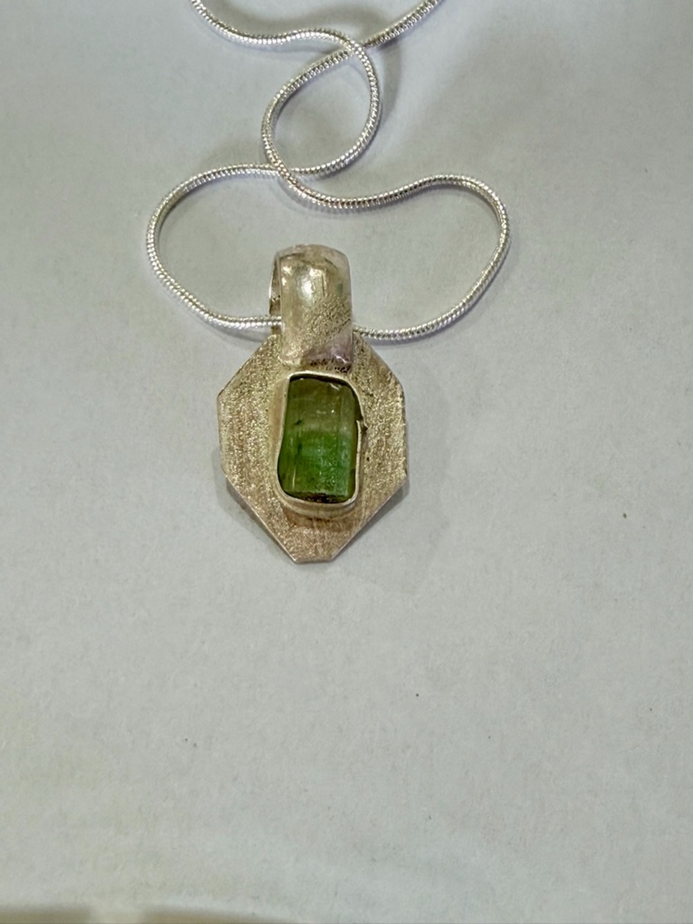 Green Tourmaline gemstone Silver Pendant. Tourmaline crystal bi color 925